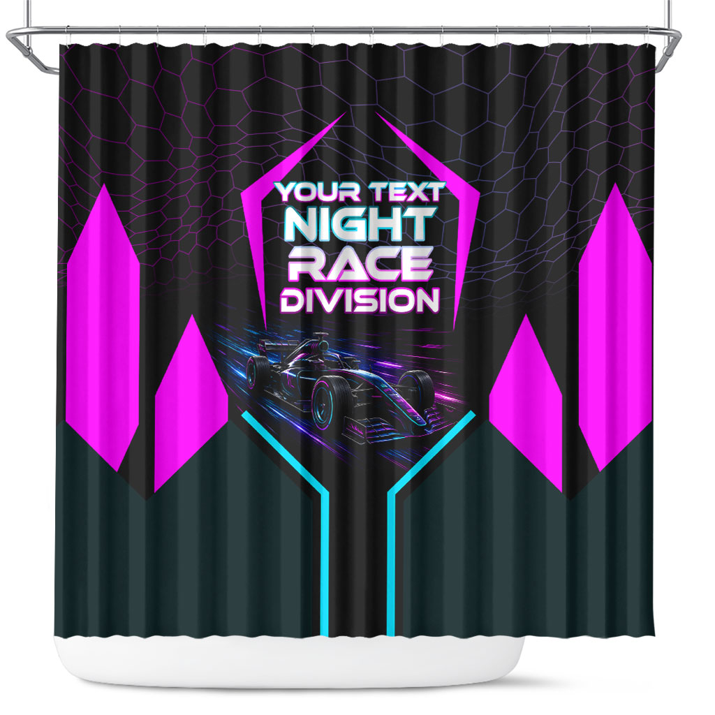 Personalized Night Race Division Shower Curtain Cyberpunk Racing Synthwave Motorsport Neon Graphic