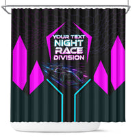 Personalized Night Race Division Shower Curtain Cyberpunk Racing Synthwave Motorsport Neon Graphic