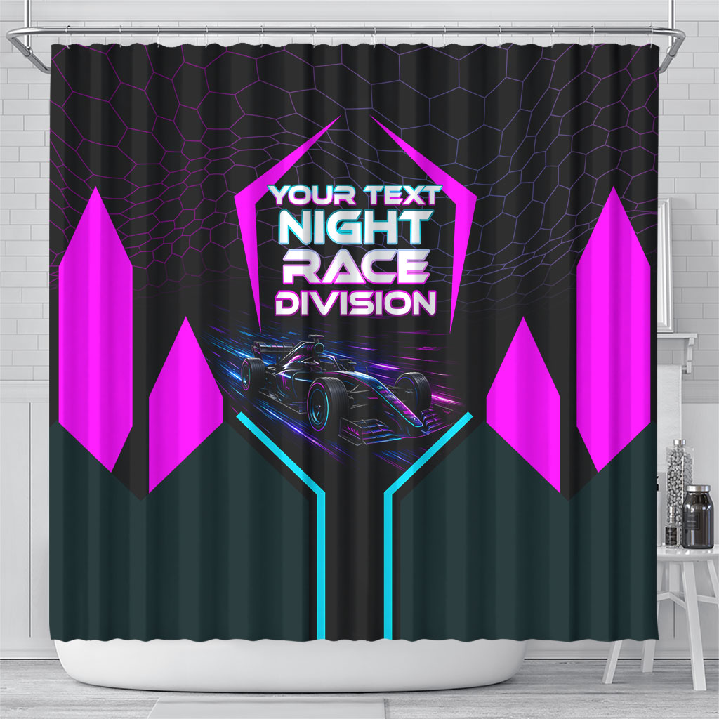 Personalized Night Race Division Shower Curtain Cyberpunk Racing Synthwave Motorsport Neon Graphic