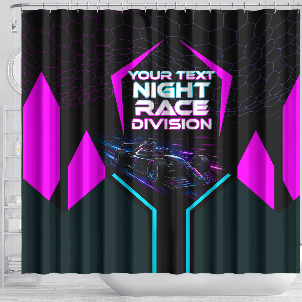 Personalized Night Race Division Shower Curtain Cyberpunk Racing Synthwave Motorsport Neon Graphic