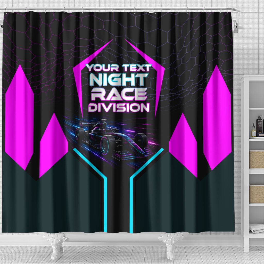 Personalized Night Race Division Shower Curtain Cyberpunk Racing Synthwave Motorsport Neon Graphic