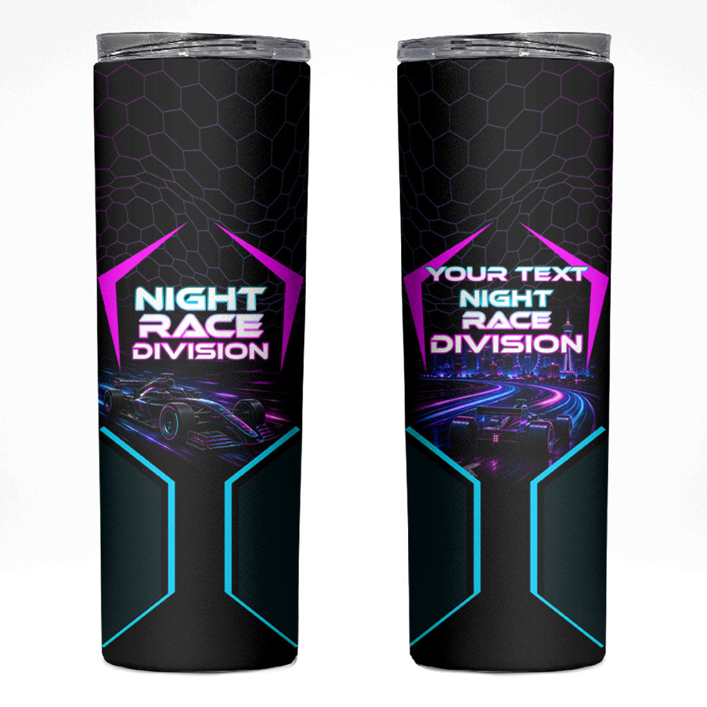 Personalized Night Race Division Skinny Tumbler Cyberpunk Racing Synthwave Motorsport Neon Graphic
