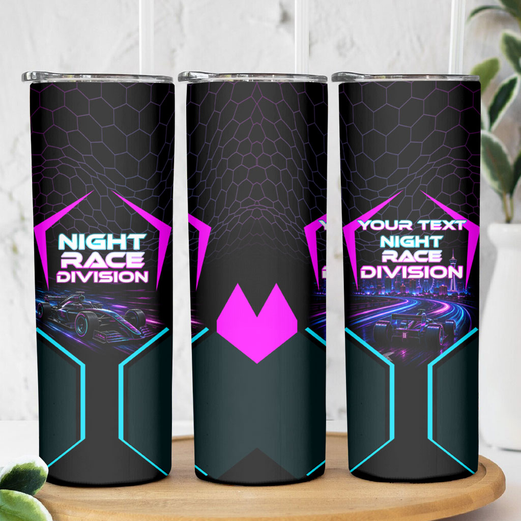 Personalized Night Race Division Skinny Tumbler Cyberpunk Racing Synthwave Motorsport Neon Graphic