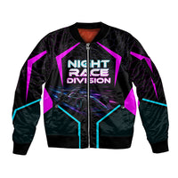 Personalized Night Race Division Sleeve Zip Bomber Jacket Cyberpunk Racing Synthwave Motorsport Neon Graphic