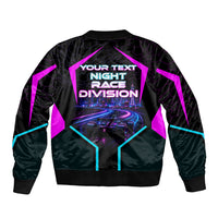 Personalized Night Race Division Sleeve Zip Bomber Jacket Cyberpunk Racing Synthwave Motorsport Neon Graphic