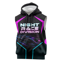 Personalized Night Race Division Sleeveless Hoodie Cyberpunk Racing Synthwave Motorsport Neon Graphic