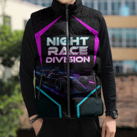 Personalized Night Race Division Sleeveless Puffer Jacket Cyberpunk Racing Synthwave Motorsport Neon Graphic