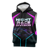 Personalized Night Race Division Sleeveless Zip Hoodie Cyberpunk Racing Synthwave Motorsport Neon Graphic