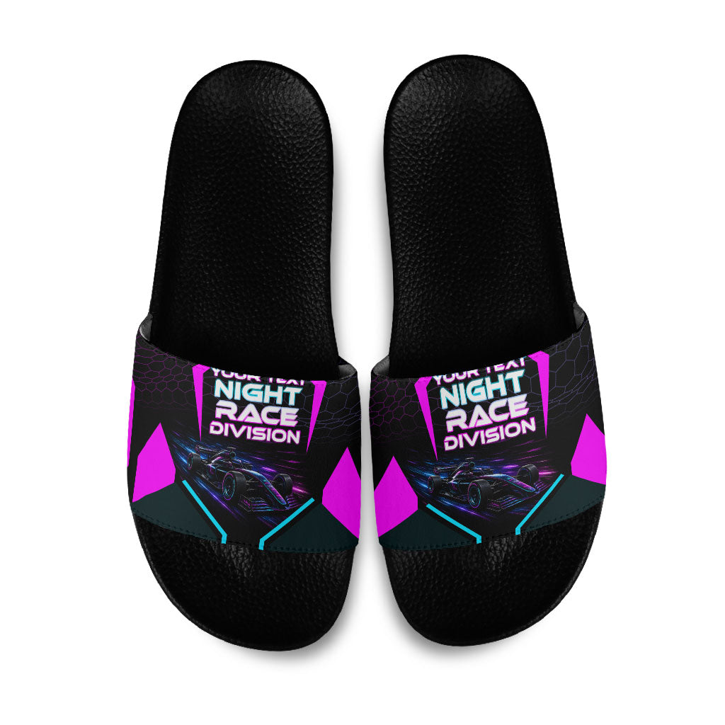 Personalized Night Race Division Slide Sandals Cyberpunk Racing Synthwave Motorsport Neon Graphic