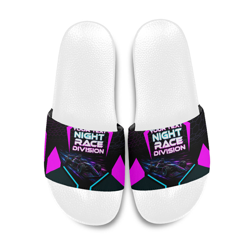 Personalized Night Race Division Slide Sandals Cyberpunk Racing Synthwave Motorsport Neon Graphic