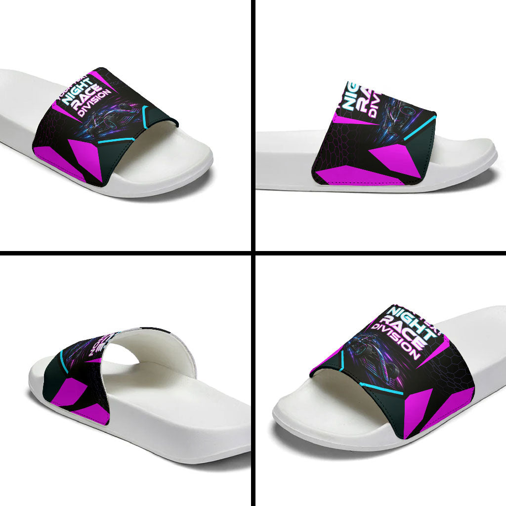 Personalized Night Race Division Slide Sandals Cyberpunk Racing Synthwave Motorsport Neon Graphic