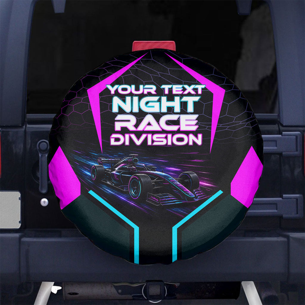 Personalized Night Race Division Spare Tire Cover Cyberpunk Racing Synthwave Motorsport Neon Graphic