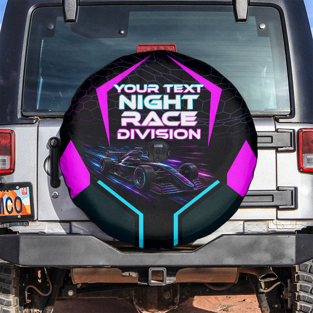 Personalized Night Race Division Spare Tire Cover Cyberpunk Racing Synthwave Motorsport Neon Graphic