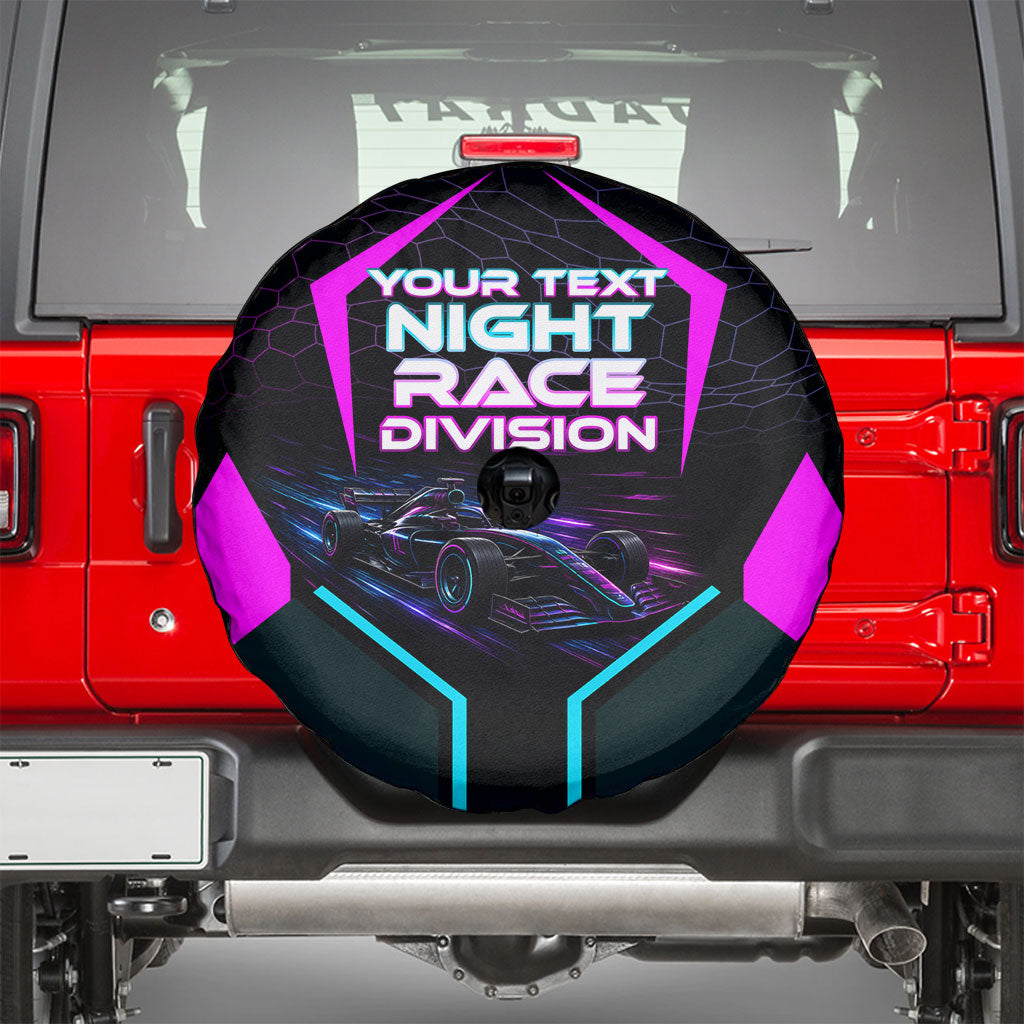 Personalized Night Race Division Spare Tire Cover Cyberpunk Racing Synthwave Motorsport Neon Graphic