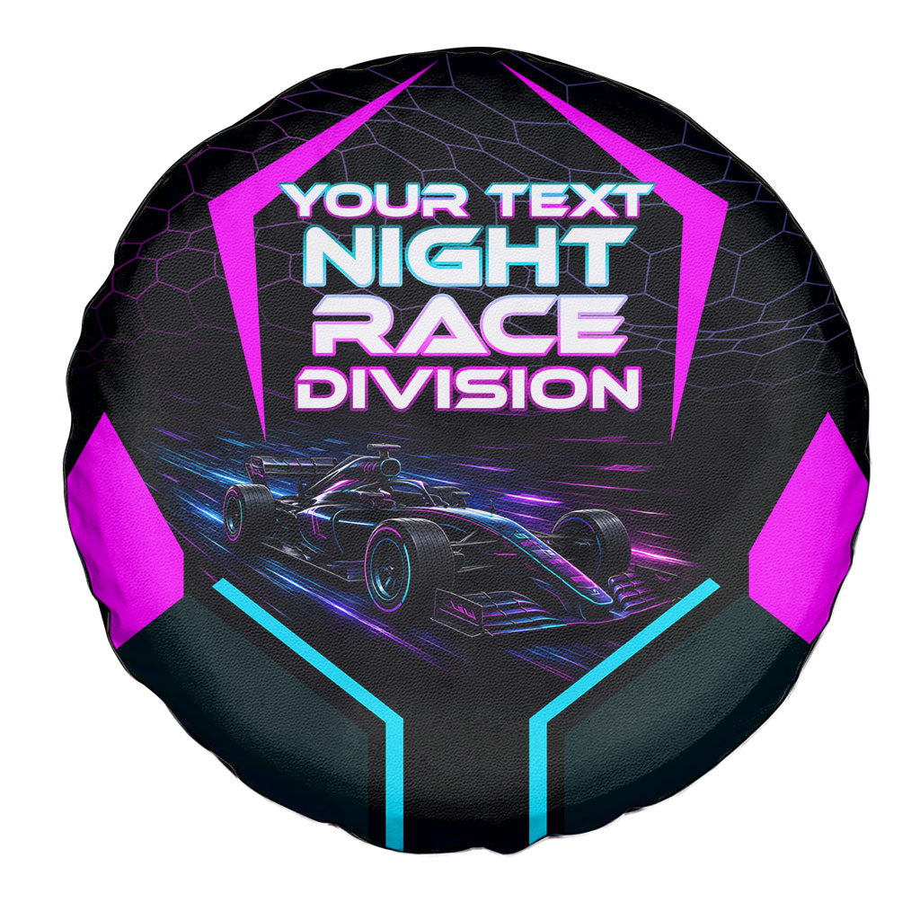 Personalized Night Race Division Spare Tire Cover Cyberpunk Racing Synthwave Motorsport Neon Graphic
