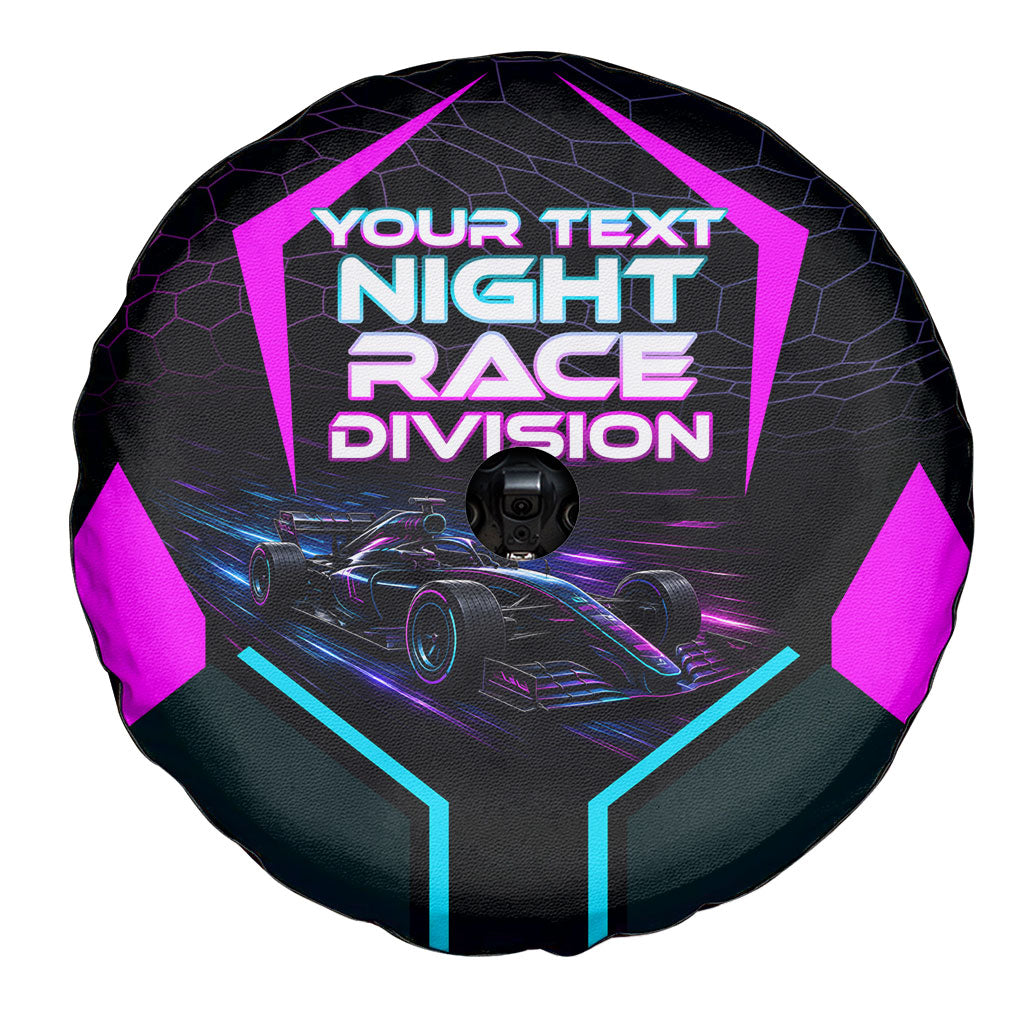 Personalized Night Race Division Spare Tire Cover Cyberpunk Racing Synthwave Motorsport Neon Graphic