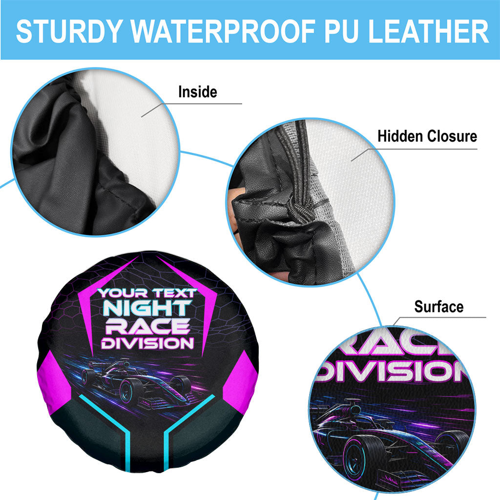 Personalized Night Race Division Spare Tire Cover Cyberpunk Racing Synthwave Motorsport Neon Graphic