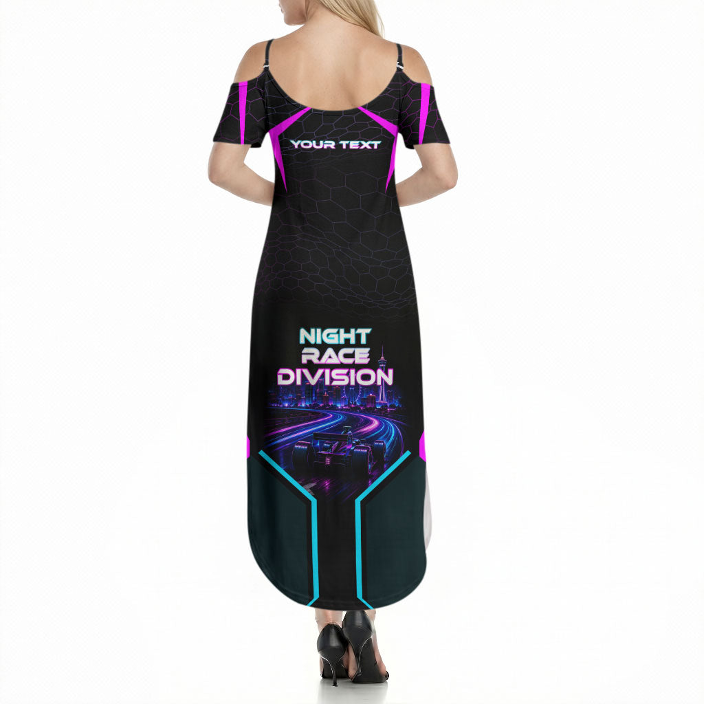 Personalized Night Race Division Summer Maxi Dress Cyberpunk Racing Synthwave Motorsport Neon Graphic
