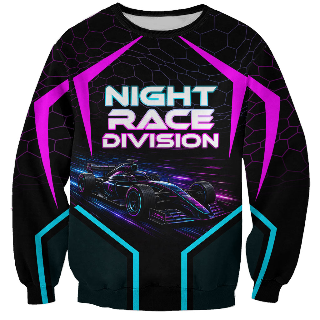 Personalized Night Race Division Sweatshirt Cyberpunk Racing Synthwave Motorsport Neon Graphic