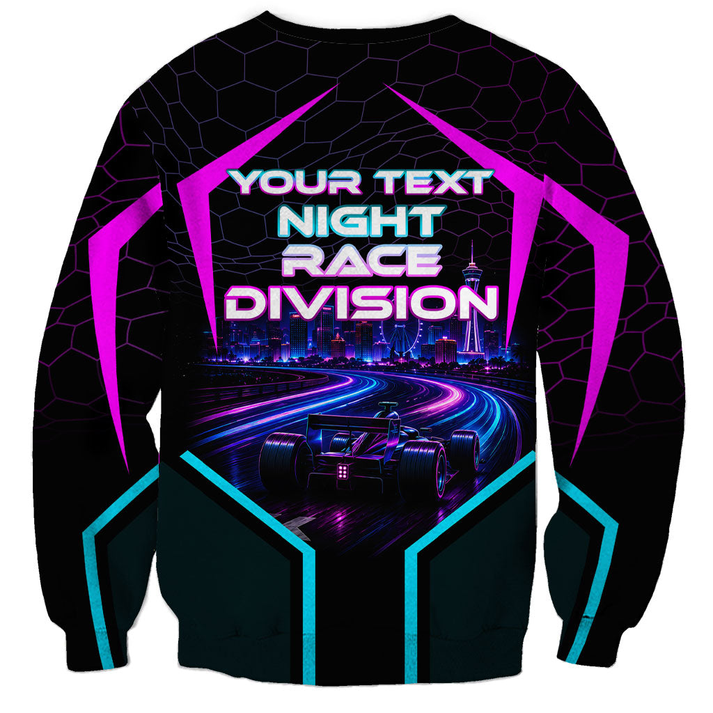 Personalized Night Race Division Sweatshirt Cyberpunk Racing Synthwave Motorsport Neon Graphic
