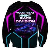 Personalized Night Race Division Sweatshirt Cyberpunk Racing Synthwave Motorsport Neon Graphic