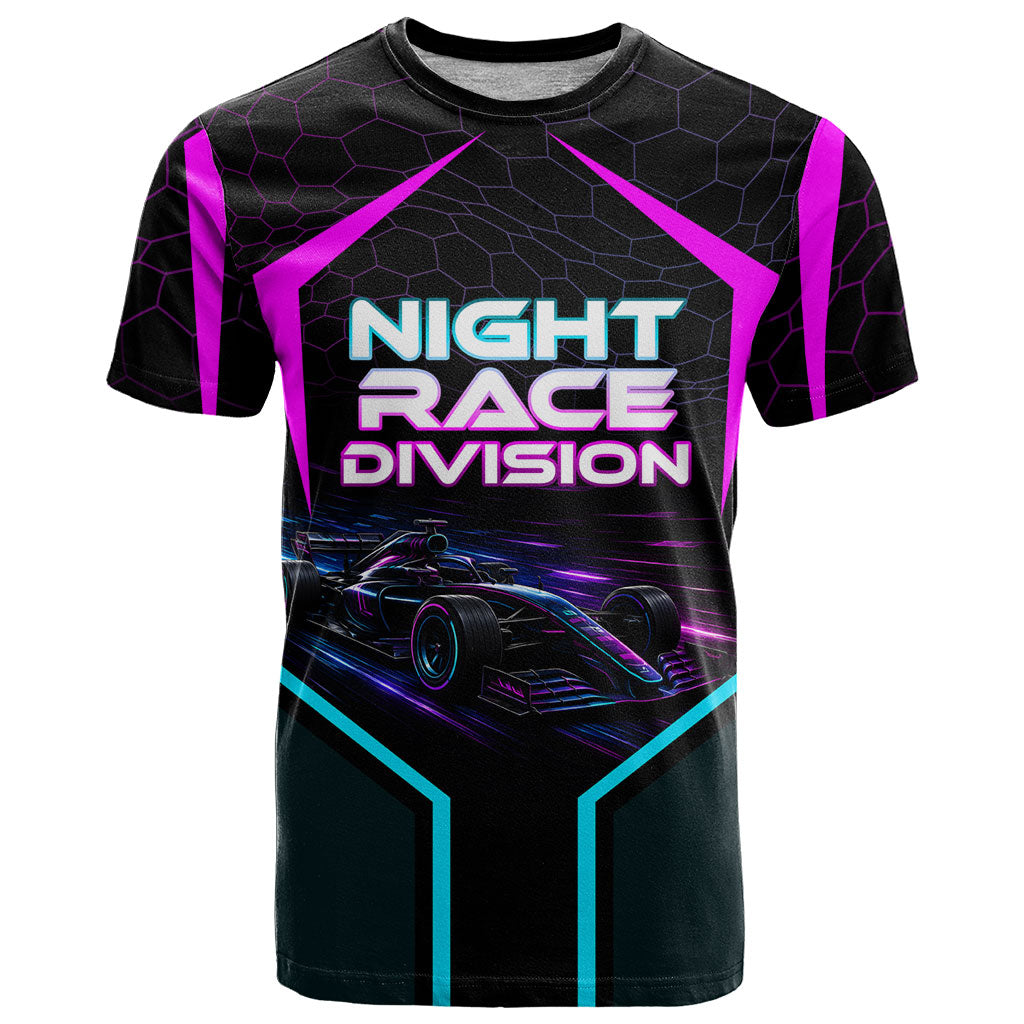 Personalized Night Race Division T Shirt Cyberpunk Racing Synthwave Motorsport Neon Graphic