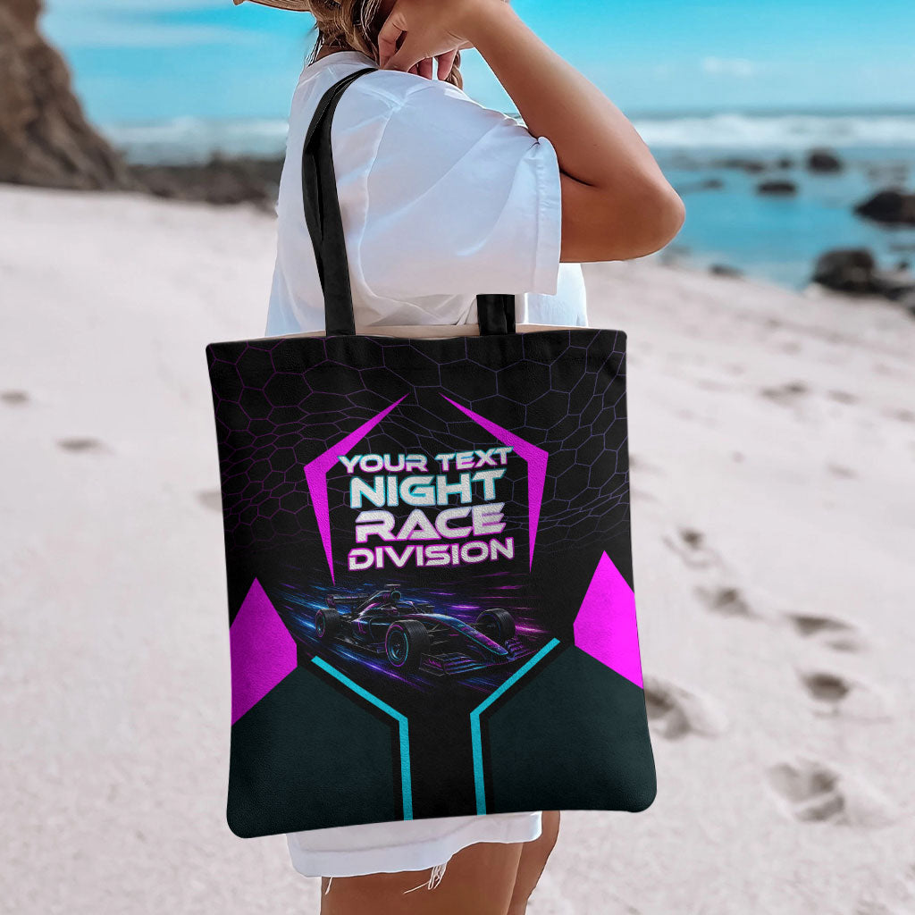Personalized Night Race Division Tote Bag Cyberpunk Racing Synthwave Motorsport Neon Graphic