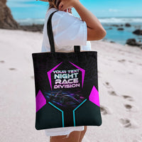 Personalized Night Race Division Tote Bag Cyberpunk Racing Synthwave Motorsport Neon Graphic
