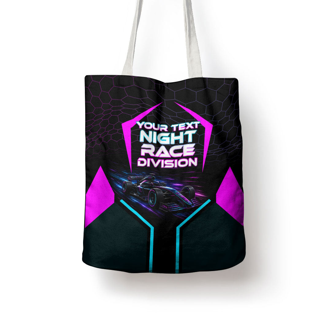 Personalized Night Race Division Tote Bag Cyberpunk Racing Synthwave Motorsport Neon Graphic