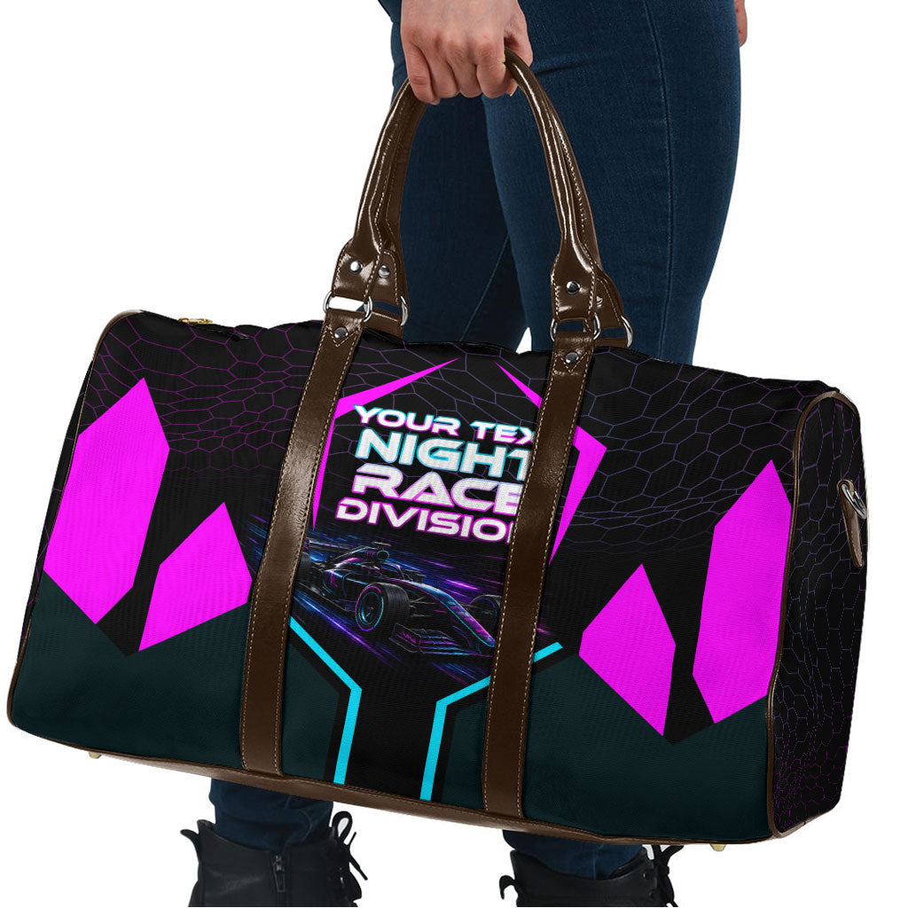 Personalized Night Race Division Travel Bag Cyberpunk Racing Synthwave Motorsport Neon Graphic
