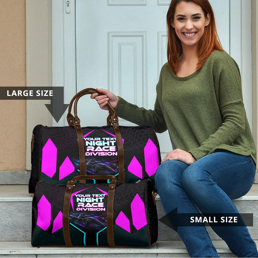 Personalized Night Race Division Travel Bag Cyberpunk Racing Synthwave Motorsport Neon Graphic