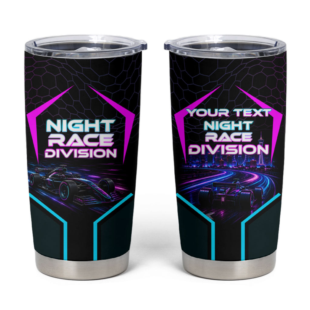Personalized Night Race Division Tumbler Cup Cyberpunk Racing Synthwave Motorsport Neon Graphic