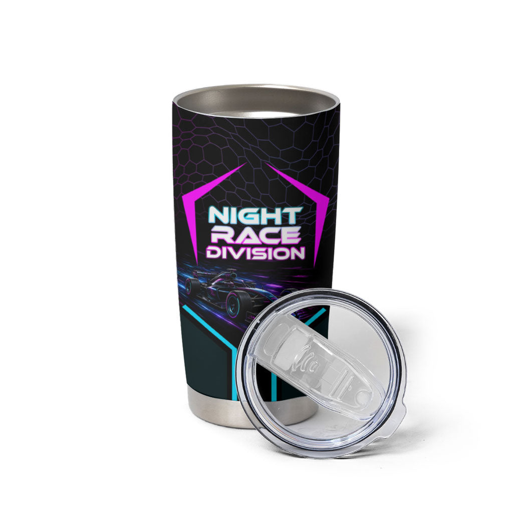Personalized Night Race Division Tumbler Cup Cyberpunk Racing Synthwave Motorsport Neon Graphic