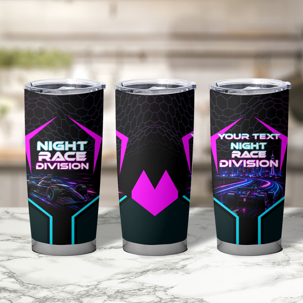 Personalized Night Race Division Tumbler Cup Cyberpunk Racing Synthwave Motorsport Neon Graphic