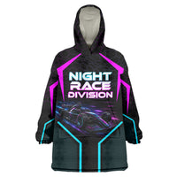 Personalized Night Race Division Wearable Blanket Hoodie Cyberpunk Racing Synthwave Motorsport Neon Graphic
