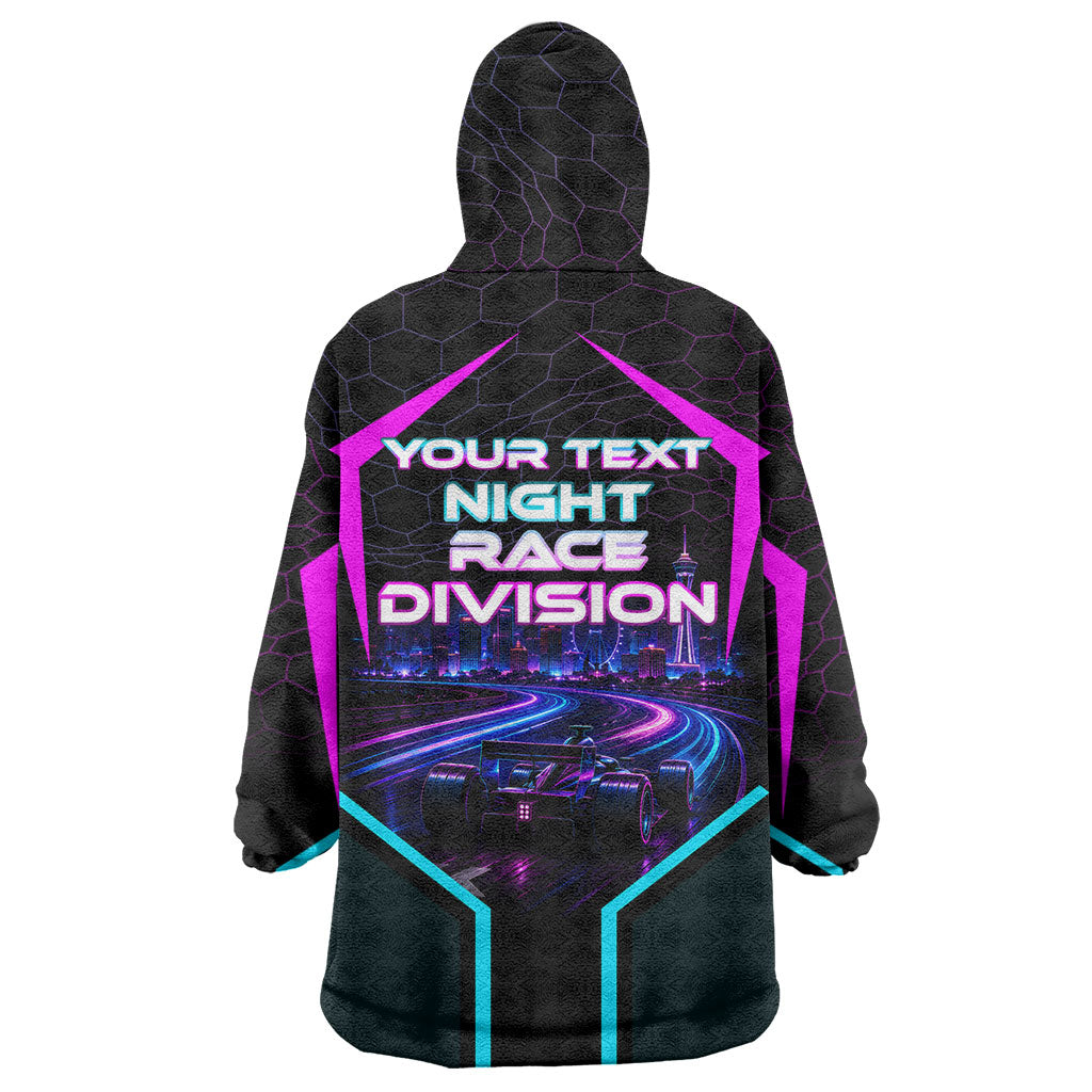 Personalized Night Race Division Wearable Blanket Hoodie Cyberpunk Racing Synthwave Motorsport Neon Graphic