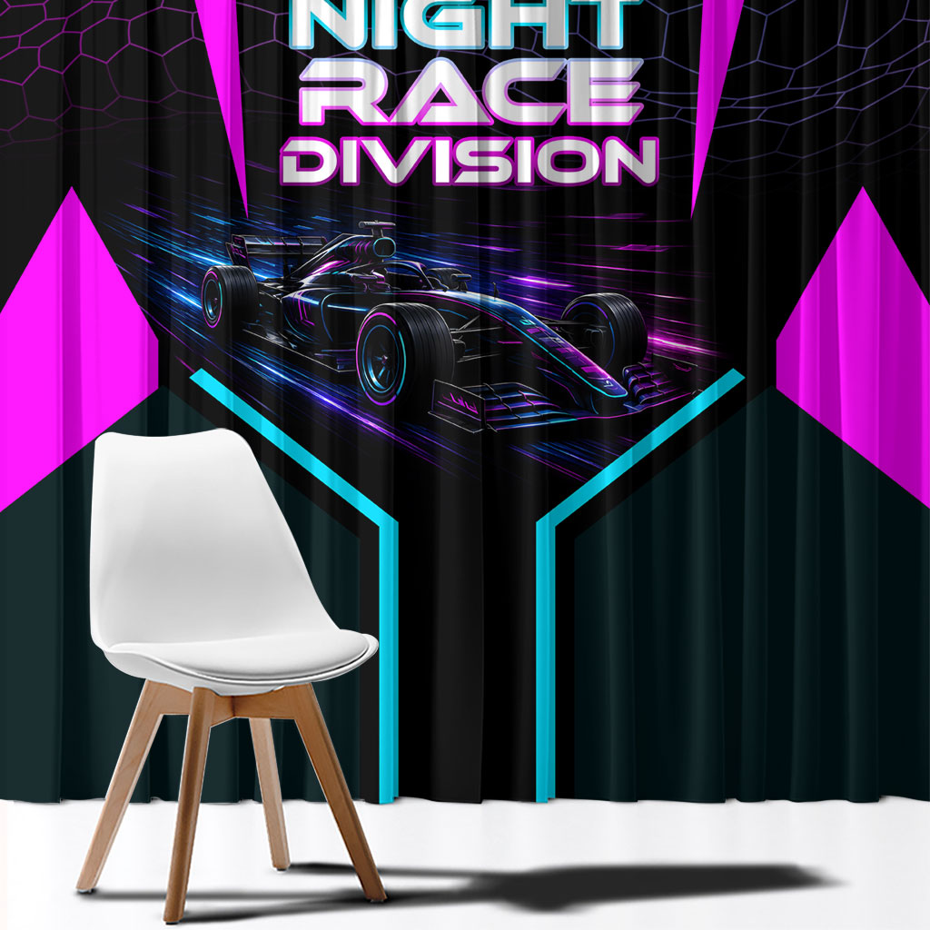 Personalized Night Race Division Window Curtain Cyberpunk Racing Synthwave Motorsport Neon Graphic