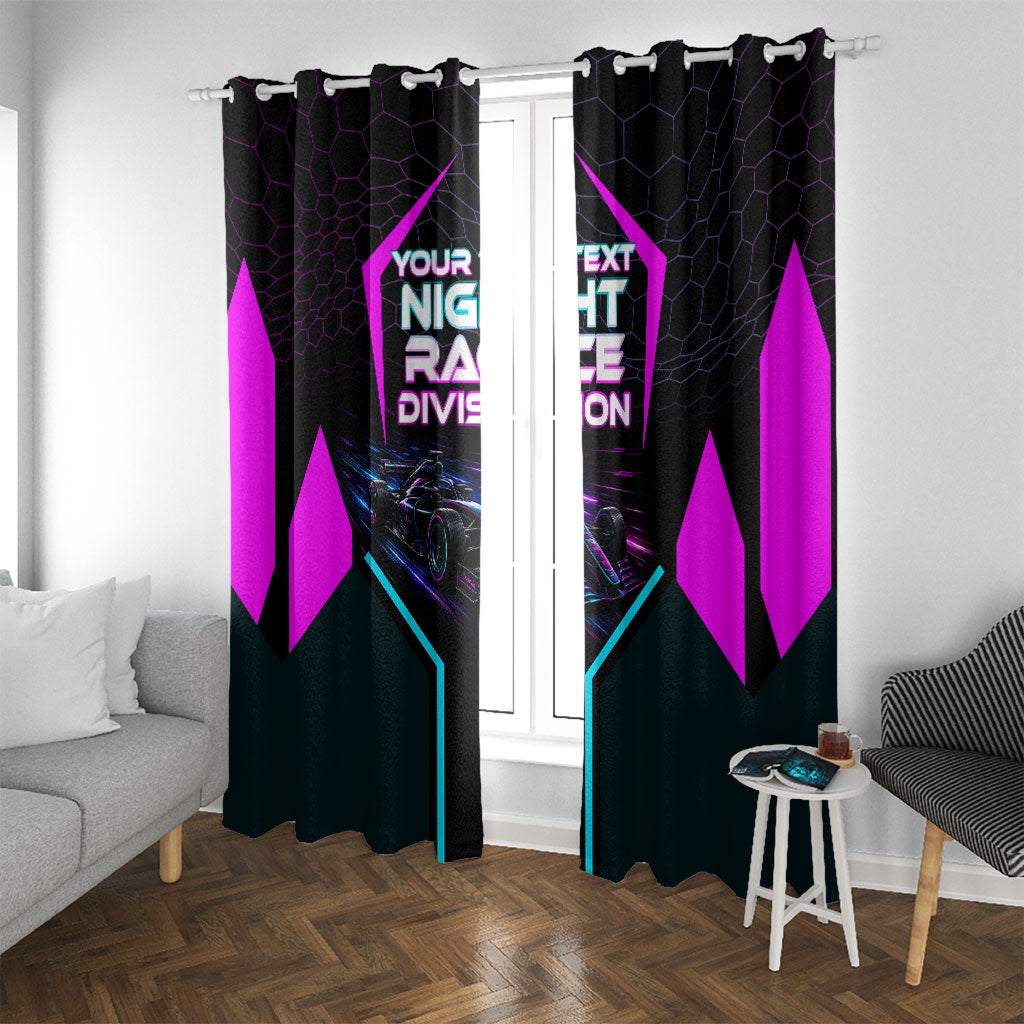 Personalized Night Race Division Window Curtain Cyberpunk Racing Synthwave Motorsport Neon Graphic