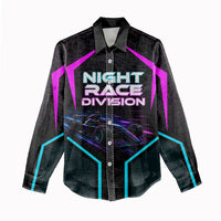 Personalized Night Race Division Women Casual Shirt Cyberpunk Racing Synthwave Motorsport Neon Graphic