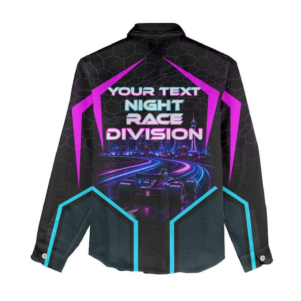 Personalized Night Race Division Women Casual Shirt Cyberpunk Racing Synthwave Motorsport Neon Graphic