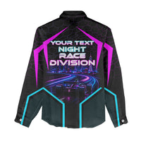 Personalized Night Race Division Women Casual Shirt Cyberpunk Racing Synthwave Motorsport Neon Graphic