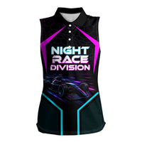 Personalized Night Race Division Women Sleeveless Polo Shirt Cyberpunk Racing Synthwave Motorsport Neon Graphic