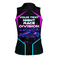Personalized Night Race Division Women Sleeveless Polo Shirt Cyberpunk Racing Synthwave Motorsport Neon Graphic