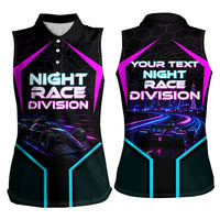 Personalized Night Race Division Women Sleeveless Polo Shirt Cyberpunk Racing Synthwave Motorsport Neon Graphic