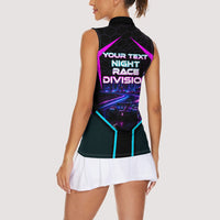 Personalized Night Race Division Women Sleeveless Polo Shirt Cyberpunk Racing Synthwave Motorsport Neon Graphic