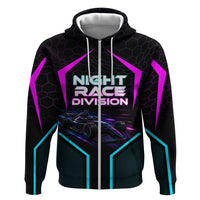 Personalized Night Race Division Zip Hoodie Cyberpunk Racing Synthwave Motorsport Neon Graphic