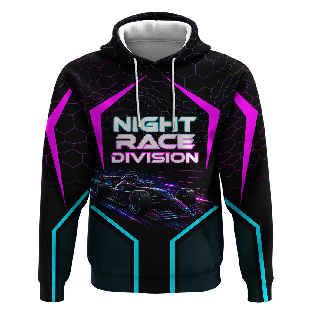 Personalized Night Race Division Zip Hoodie Cyberpunk Racing Synthwave Motorsport Neon Graphic