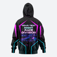 Personalized Night Race Division Zip Hoodie Cyberpunk Racing Synthwave Motorsport Neon Graphic