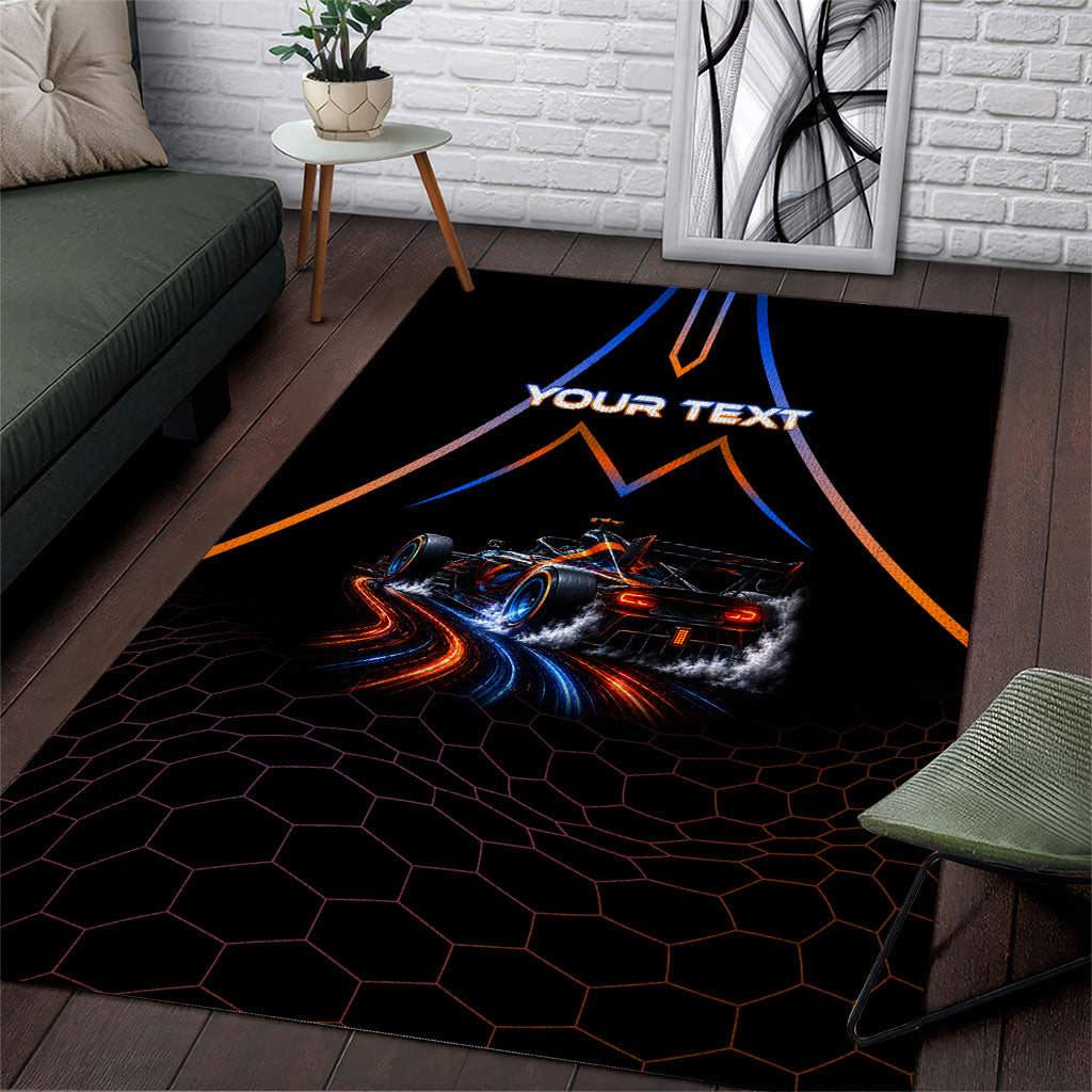 Personalized Night Race Division Motorsport Area Rug Futuristic Neon Open Wheel Auto Racing