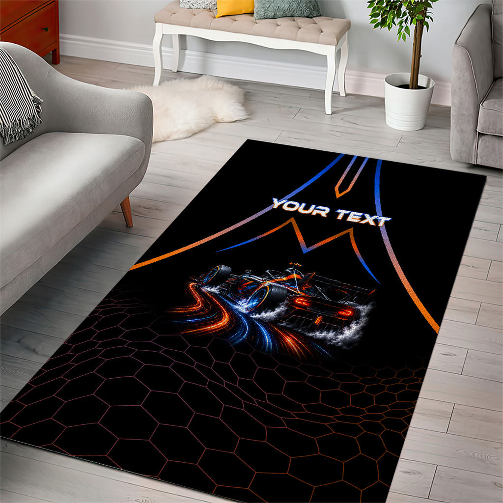Personalized Night Race Division Motorsport Area Rug Futuristic Neon Open Wheel Auto Racing